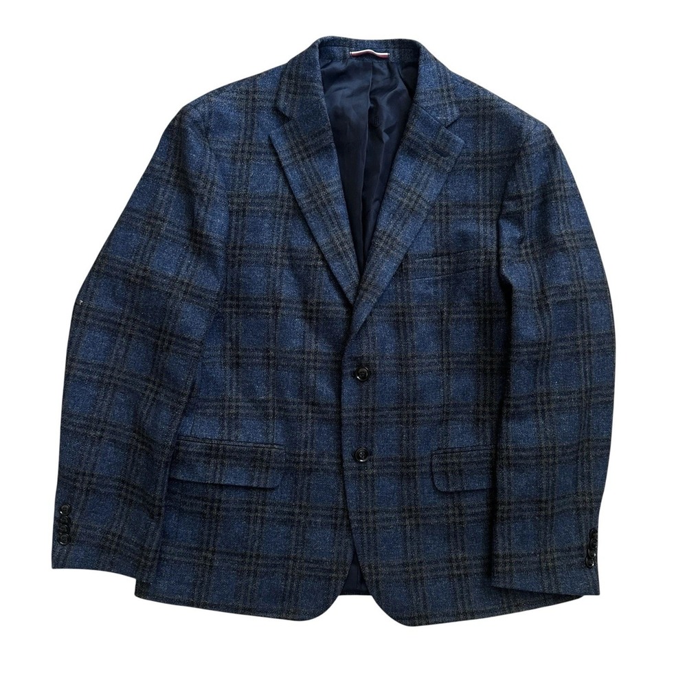 Tommy Hilfiger Modern Fit Sport Coat Jacket Men's 42S Blue Wool Blend Plaid
